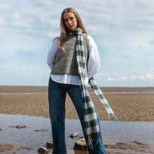Load image into Gallery viewer, Lambswool Long Skinny Scarf | Forest Gingham
