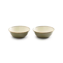 Load image into Gallery viewer, Enamel Bowl Set of 2 | 2 Tone Olive Drab