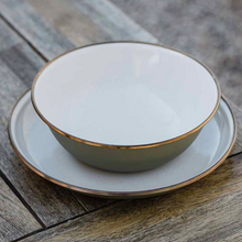 Load image into Gallery viewer, Enamel Bowl Set of 2 | 2 Tone Olive Drab