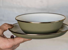 Load image into Gallery viewer, Enamel Bowl Set of 2 | 2 Tone Olive Drab
