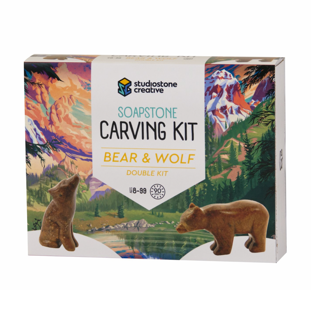 2 Pack Soapstone Carving Kit | Wolf/Bear