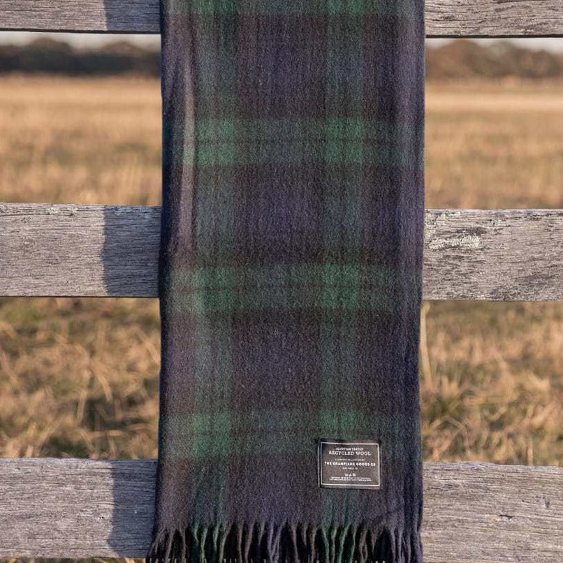 Recycled Wool Scottish Tartan Blanket - Forest
