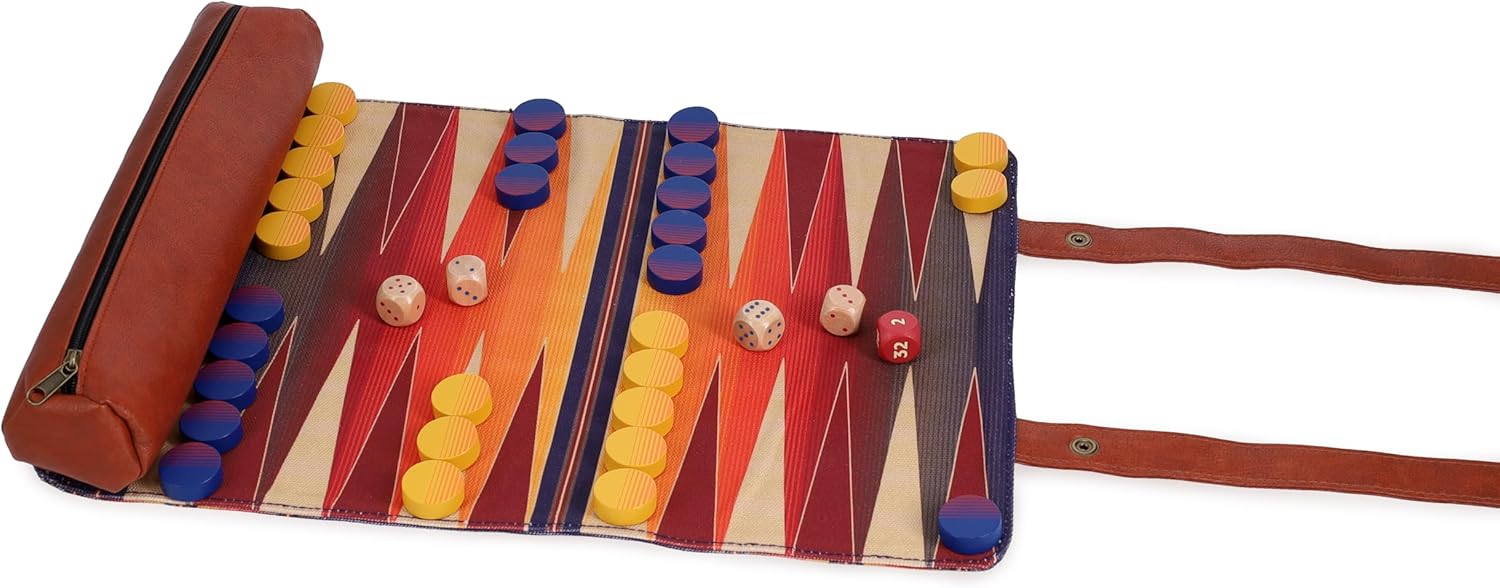 Pendleton Backgammon - Jeu De Backgammon Nomade - Planche En Toile Et Pochette En Similicuir - Se Roule Comme Une Couverture - Cadeau Voyage Et Camping