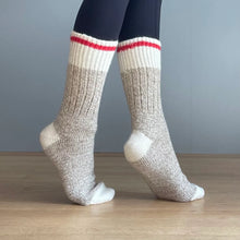 Load image into Gallery viewer, Chunky Wool Work Sock | Oatmeal with Red Stripe
