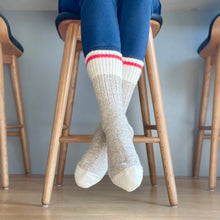 Load image into Gallery viewer, Chunky Wool Work Sock | Oatmeal with Red Stripe
