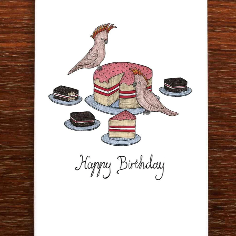 Cockatoos and Cake Birthday Card