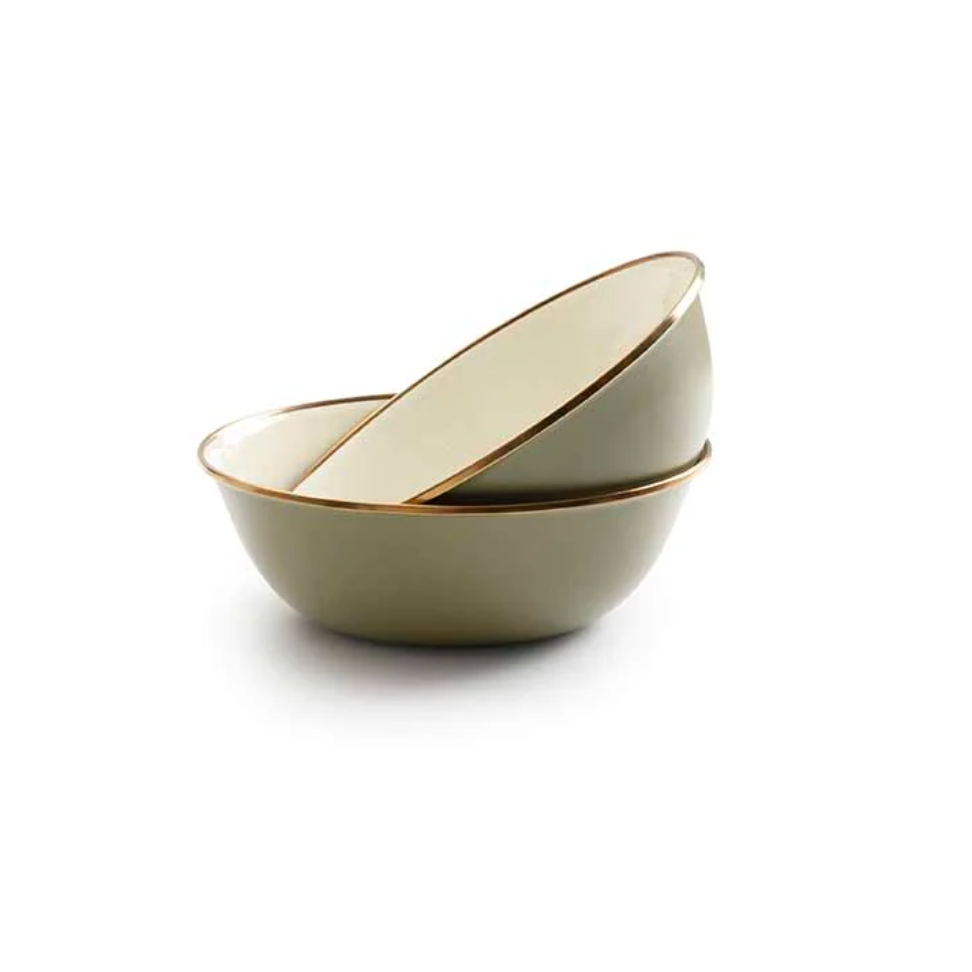Enamel Bowl Set of 2 | 2 Tone Olive Drab