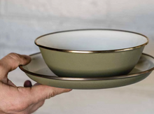 Load image into Gallery viewer, Enamel Bowl Set of 2 | 2 Tone Olive Drab
