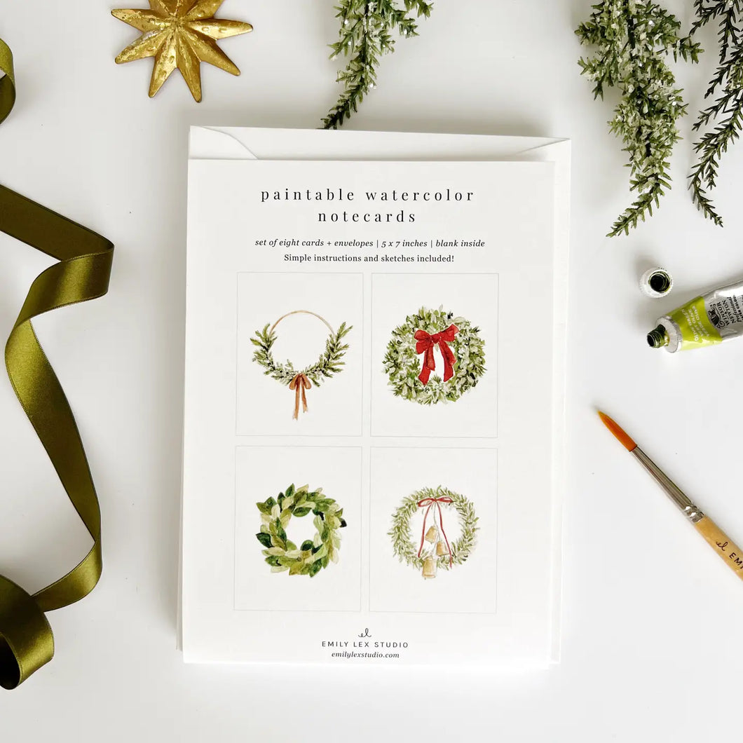 Wreaths | Paintable Notecards set of 8 PREORDER