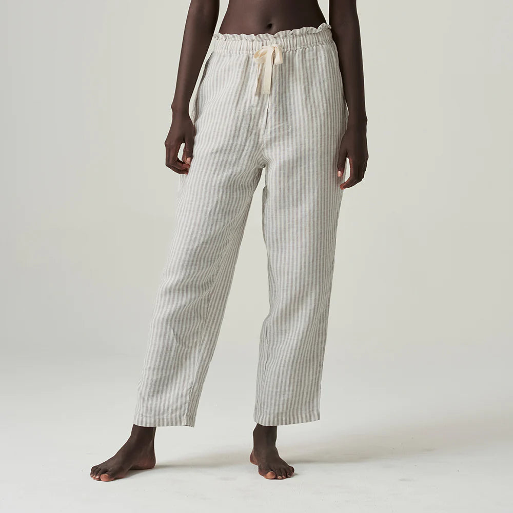 100% Linen Pants | Grey White Stripe