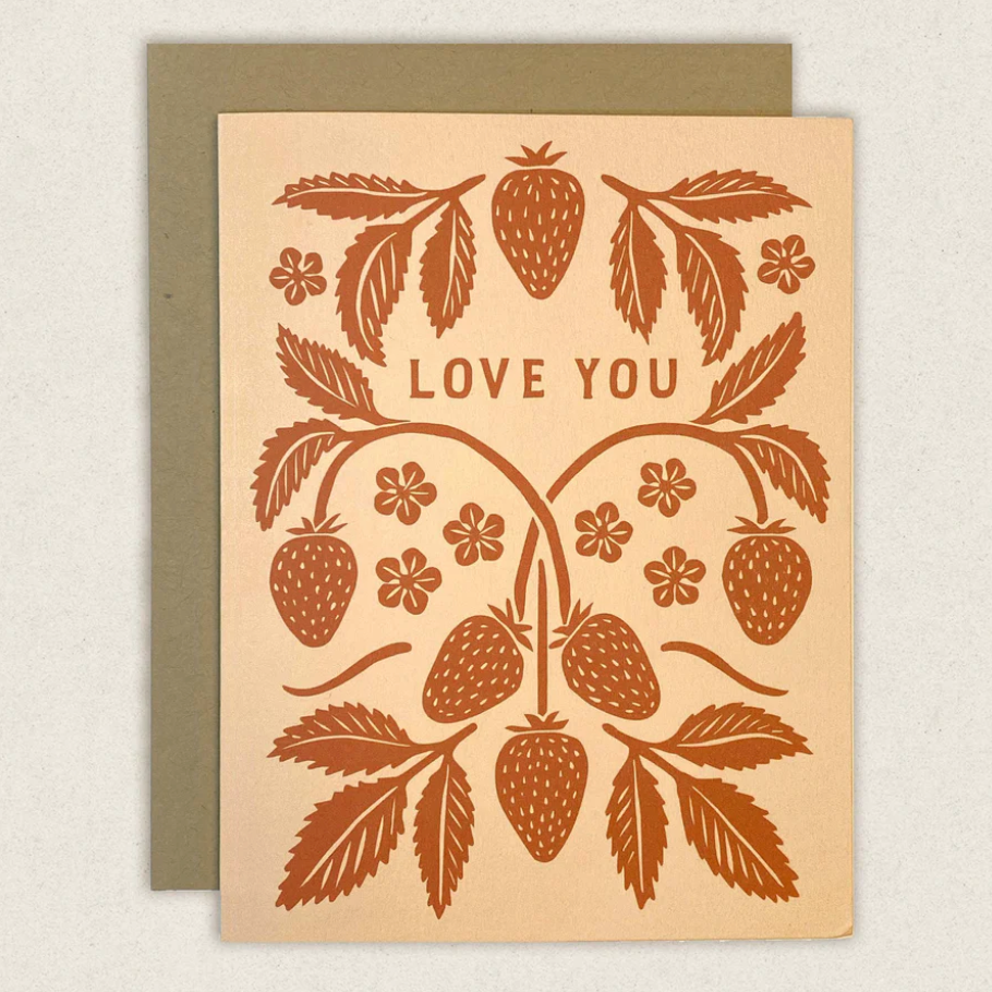Love You Strawberry Floral Greeting Card