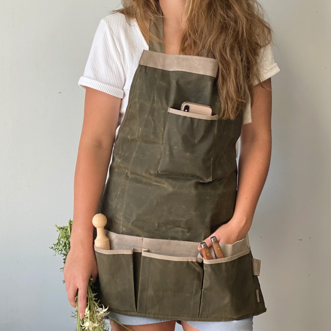 Waxed Canvas and Suede Gardeners Apron