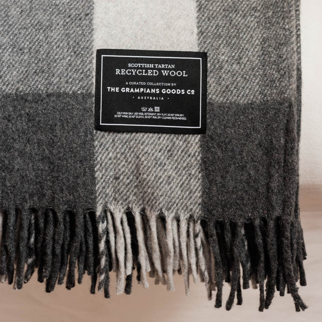 Recycled Wool Scottish Tartan Blanket | Smoke
