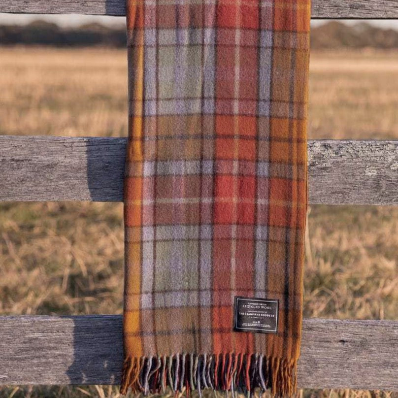 Recycled Wool Scottish Tartan Blanket - Autumn