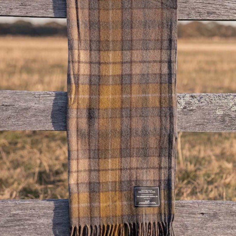 Recycled Wool Scottish Tartan Blanket - Gold