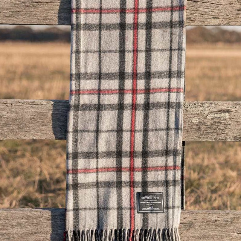 Recycled Wool Scottish Tartan Blanket - Grey