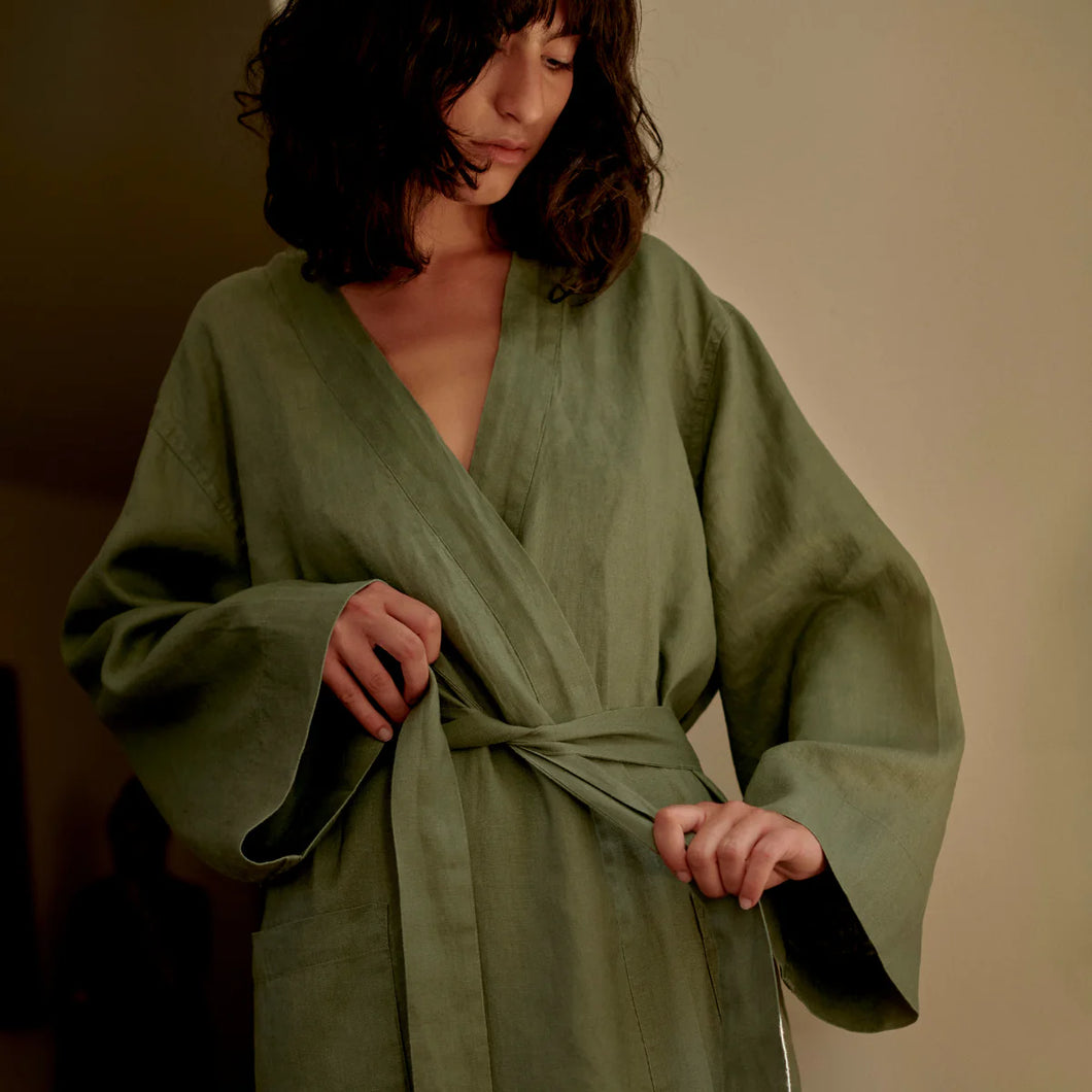 One Size 100% Linen Robe | Khaki