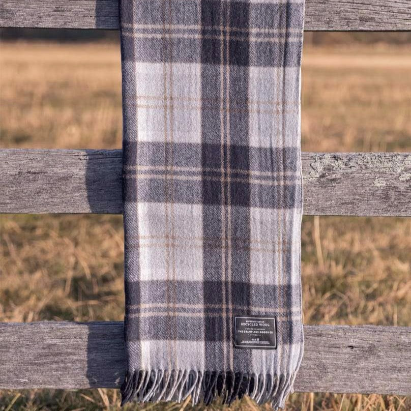 Recycled Wool Scottish Tartan Blanket - Navy