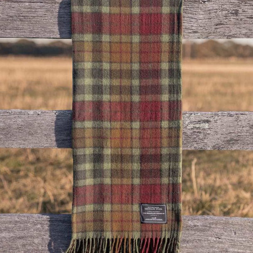 Recycled Wool Scottish Tartan Blanket - Maple Moss